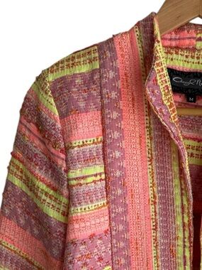 Colorful Cheryl Nash Textured Open Front Blazer M Bright Fun Coral Neon Jacket